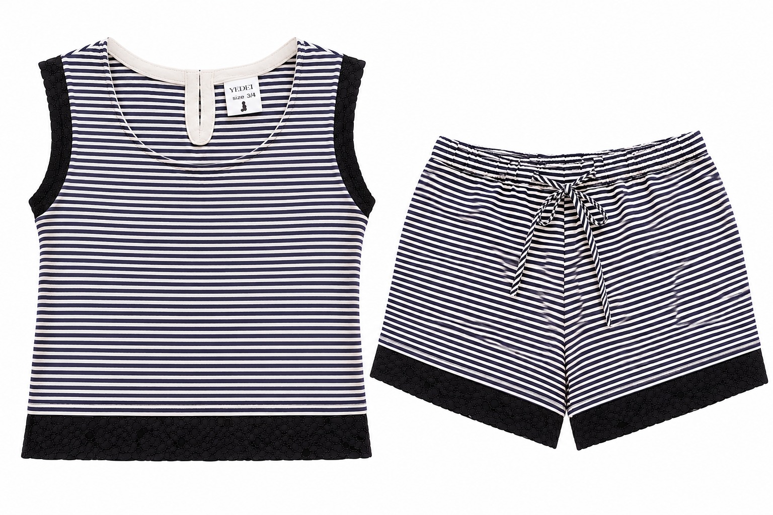 Complet haut +culotte sans manche rayure blanc noir avec dentelle noir